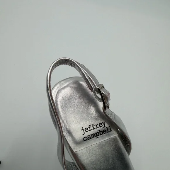 Jeffrey Campbell Go-Getter stiletto sling-back in metallic silver leather Sz 6.5 - Picture 6 of 11